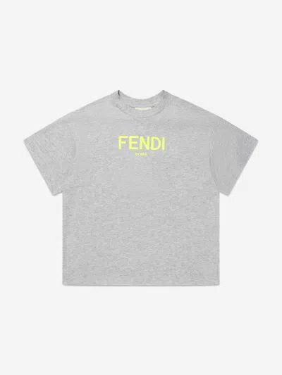 Fendi Kids Logo T-shirt In Grey