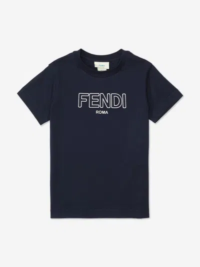 Fendi Kids Logo T-shirt In Blue