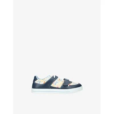 Fendi Kids' Logo-print Leather Trainers Blue Other Eur 28 / 10 Uk