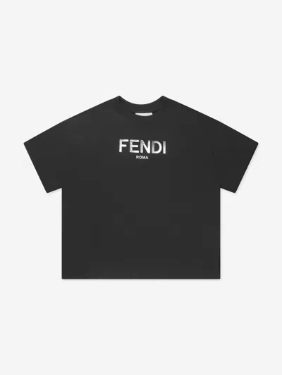 Fendi Kids Metallic Logo T-shirt In Black