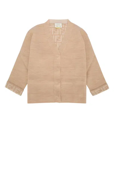 Fendi Kids Mini 100% Wool Sweater For Kids In Buff