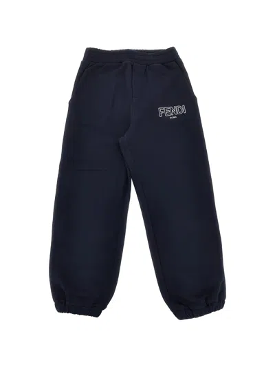 Fendi Kids Mini Comfortable Printed Trousers With Elastic Waist In Blue