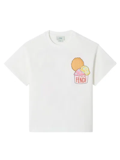 Fendi Kids Mini Girl's Stylish Graphic Neck T-shirt In Bianco