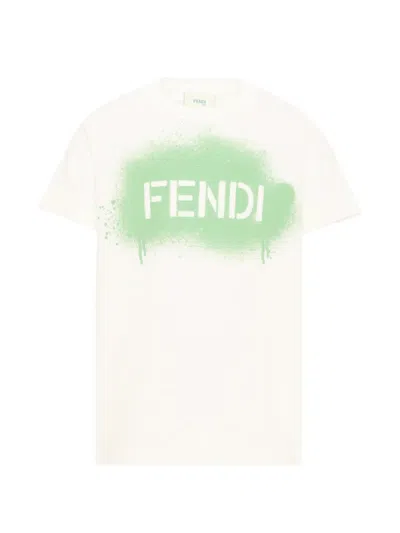 Fendi Kids Mini Girls Crewneck T-shirt With Front Print In Neutral