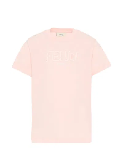 Fendi Kids Mini Logo Lettering Neck T-shirt For Girls In Pink