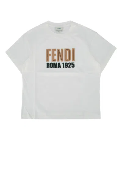 Fendi Kids Mini T-shirt With Embroidered Detail In White