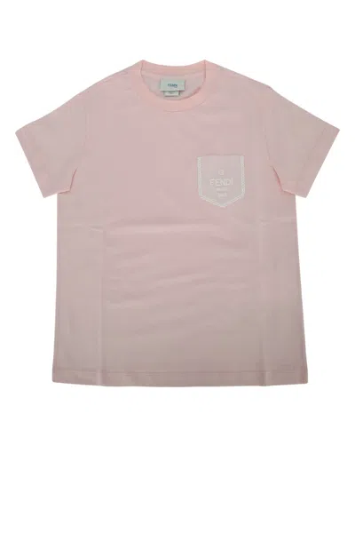 Fendi Kids Mini T-shirt With Embroidered Details In Neutral