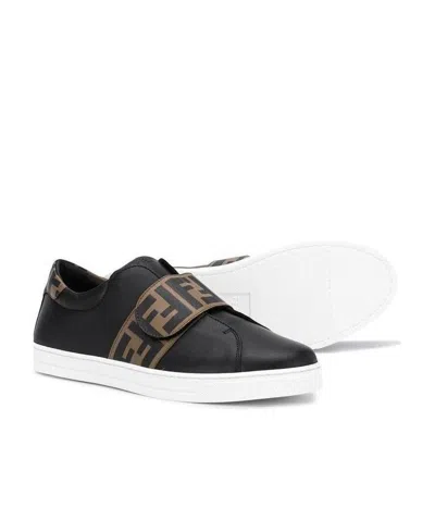 Fendi Kids Monogram Strap Sneakers In Black