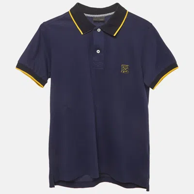 Pre-owned Fendi Kids Navy Blue Cotton Pique Polo T-shirt 12yrs