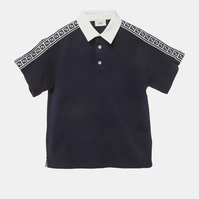 Pre-owned Fendi Kids Navy Blue Logo Band Pique Polo T-shirt 6yrs
