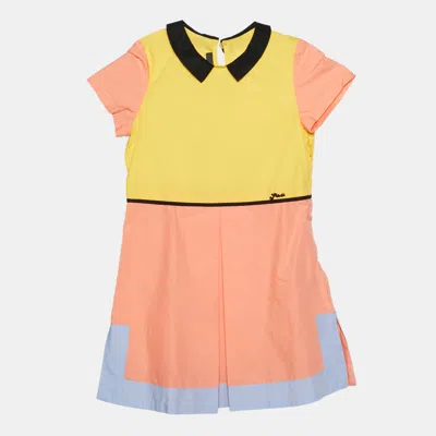 Pre-owned Fendi Kids Peach/yellow Cotton Dress 4yrs