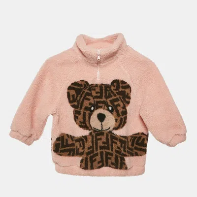 Pre-owned Fendi Kids Pink Bear Tuft Fleece Sweater 3 Yrs