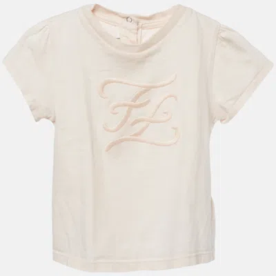 Pre-owned Fendi Kids Pink Ff Embroidered Cotton Top 12m