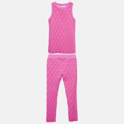 Pre-owned Fendi Kids Pink Ff Print Jersey Top And Leggings Set 10yrs