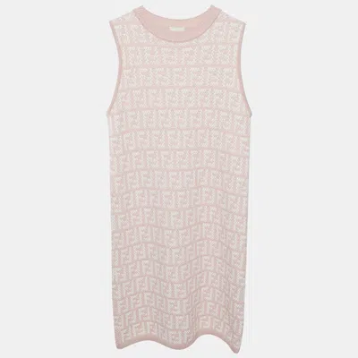 Pre-owned Fendi Kids Pink Ff Zucca Monogram Intarsia Knit Dress 14 Yrs