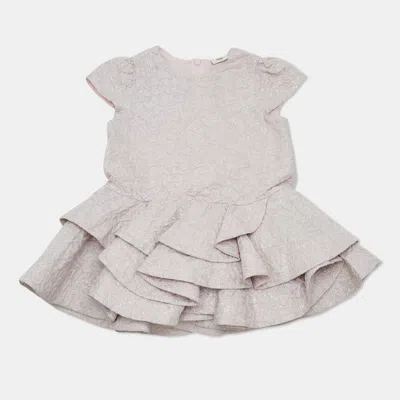 Pre-owned Fendi Kids Pink Lurex Jacquard Ruffled Dress 24m