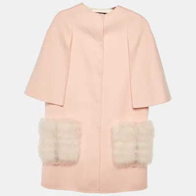 Pre-owned Fendi Kids Pink Wool Fur Pocket Button Front Coat Size 12+ Yrs