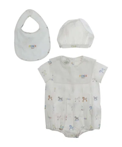 Fendi Kids Printed Snap-button Babygrow Set In White