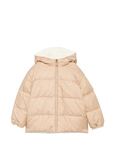 Fendi Kids Reversible Hooded Down Jacket With Ff Logo In Neutral