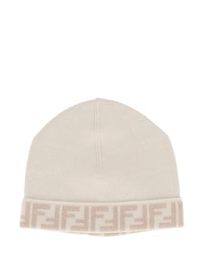 Fendi Kids Reversible Mini Junior Hat In Wool And Cashmere With All-over Ff Logo In Gray