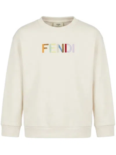 Fendi Kids Ribbed Hem Embroidered Sweater For Girls In Bianco