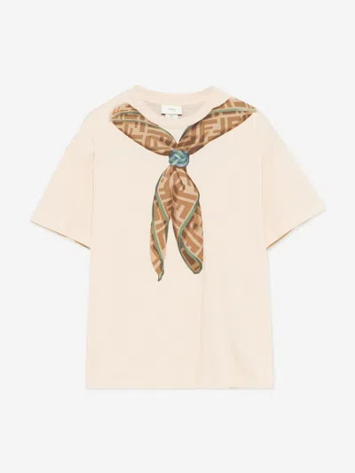 Fendi Kids Scarf Print T-shirt In Beige