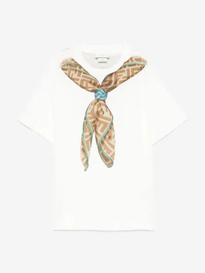 Fendi Kids Scarf Print T-shirt In White