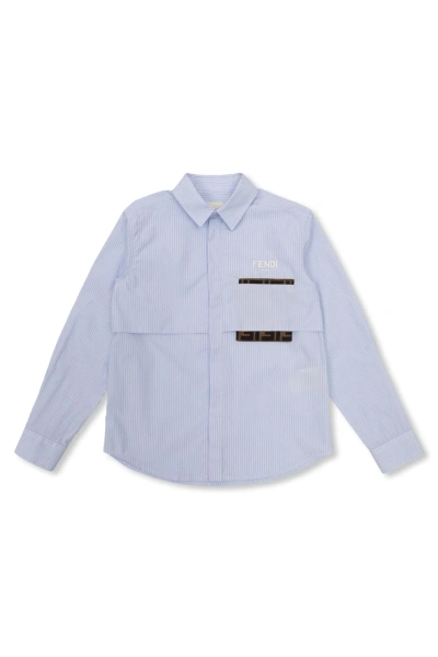 Fendi Kids Shirt With Logo In Clear Blue