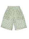 Fendi Ff-print Linen Shorts In Filirrea