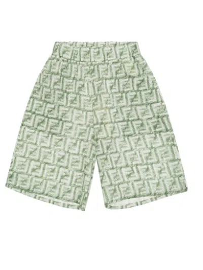 Fendi Ff-print Linen Shorts In Filirrea