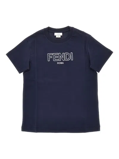 Fendi T-shirt With Logo In Blue