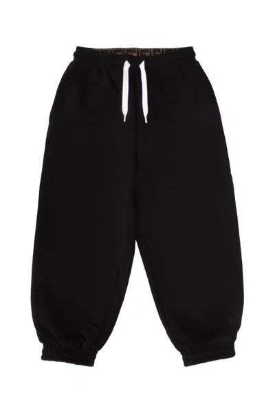 Fendi Kids Unisex Mini Jogger Sweatpants With Embroidered Detail In Blackzucca