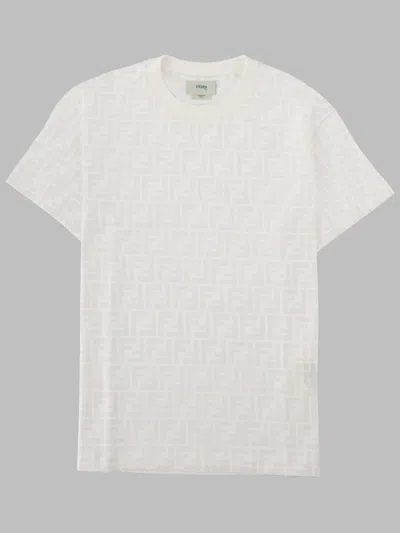 Fendi Kids Unisex Mini Logo Ff Allover Cotton T-shirt In White