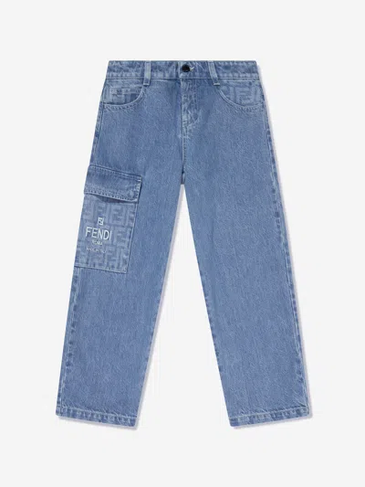 Fendi Kids Washed Denim Jeans In Blue