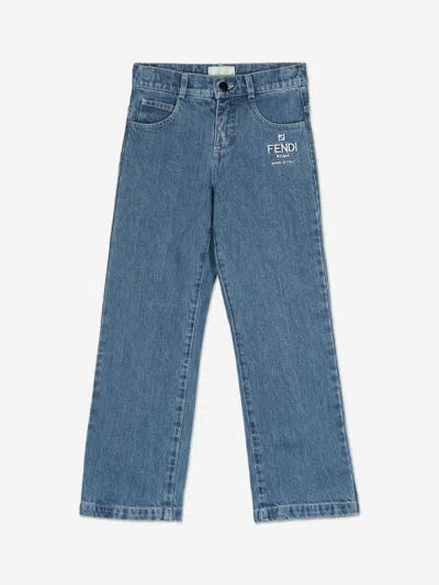 Fendi Kids Washed Denim Regualr Jeans In Blue