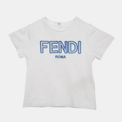 Pre-owned Fendi Kids White Logo Applique Cotton T-shirt 18 M