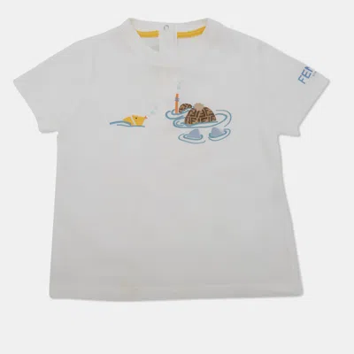 Pre-owned Fendi Kids White Marine Graphic Jersey T-shirt 18 M