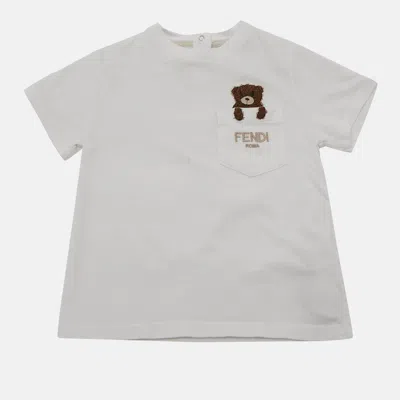 Pre-owned Fendi Kids White Teddy Bear Embroidery Cotton T-shirt 18 M