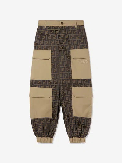 Fendi Kids Zucca Jacquard Cargo Trousers In Brown