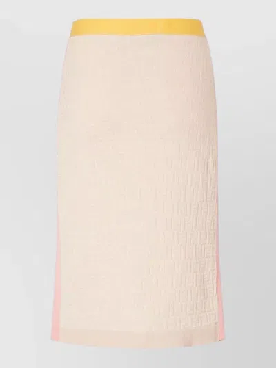 Fendi Knee Length Midi Skirt Textured Panels Waistband In Neutral