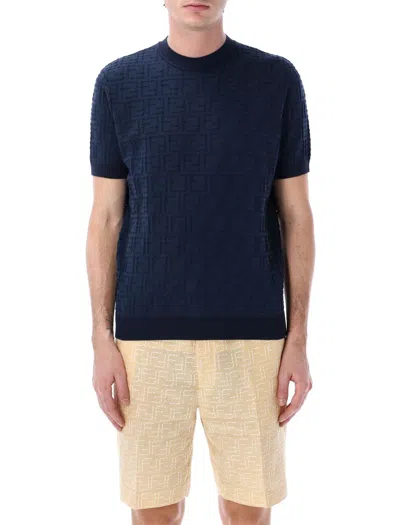 Fendi Knit Mc Ff Intarsia In Abisso Blue