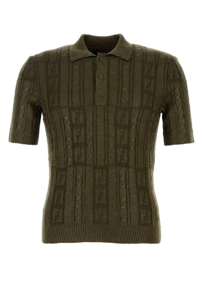 Fendi Ff Wool Blend Lurex Polo In Loden