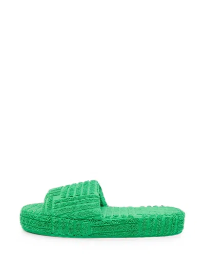 Pre-owned Fendi Knit Slides In Green