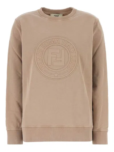 Fendi Knit Sweatshirt With Ribbed Hem And Cuffs In Brown