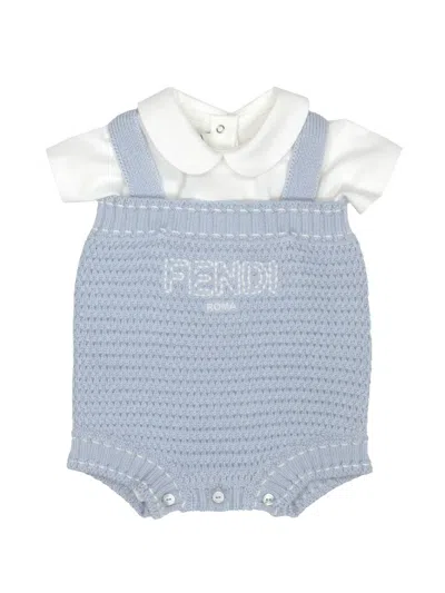 Fendi Knitted Babygrow In Blue