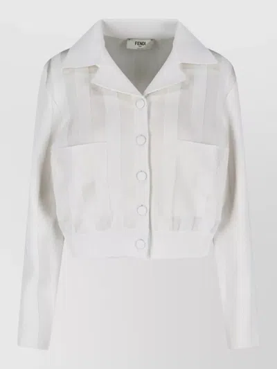 Fendi Knitted Blazer Jacket Collared Long Sleeves In White