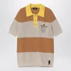 Fendi Logo Club Crest Ribbed Knit Polo T-shirt In Gray