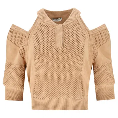 Pre-owned Fendi Knitted Cut-out Detail Cotton Top In Sand