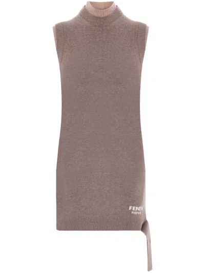 Fendi Cashmere-blend Mini Dress In Brown