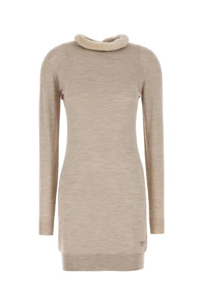 FENDI MINI ABITO IN MISTO LANA CAPPUCCINO DONNA